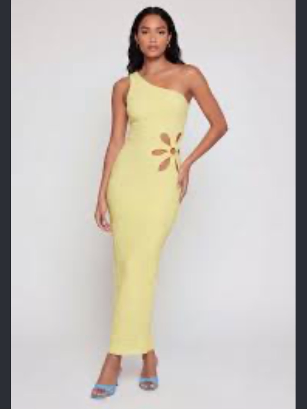 love J Yellow One-Shoulder Floral-Appliqué Dress